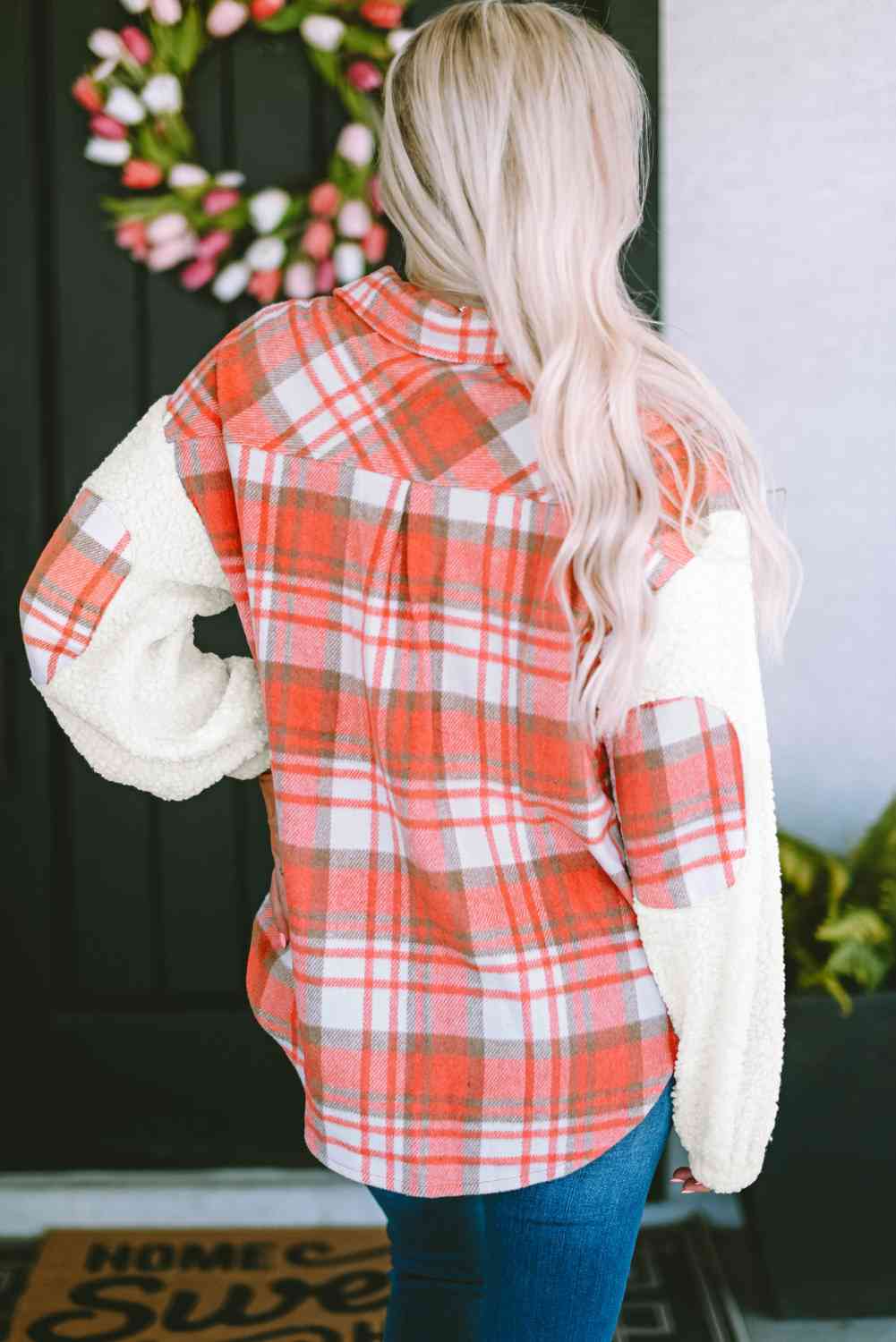 Plaid Button Down Jacket with Pockets BLUE ZONE PLANET