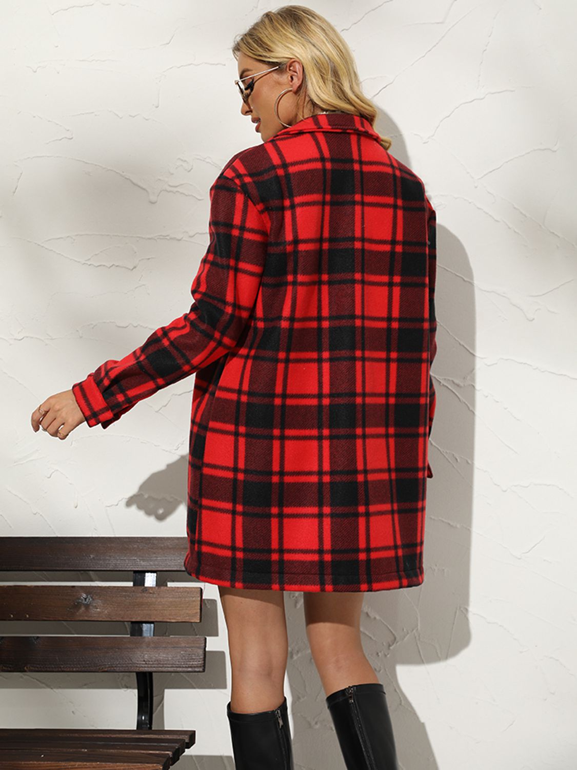 Plaid Collared Longline Coat BLUE ZONE PLANET