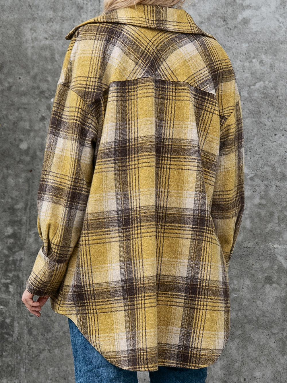 Plaid Collared Neck Long Sleeve Shirt BLUE ZONE PLANET