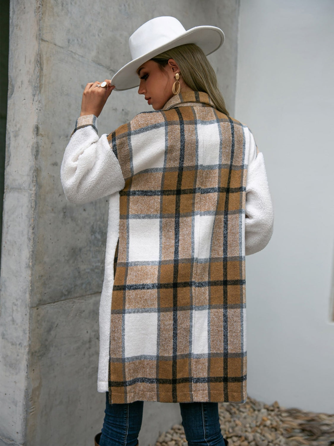 Plaid Dropped Shoulder Longline Coat BLUE ZONE PLANET