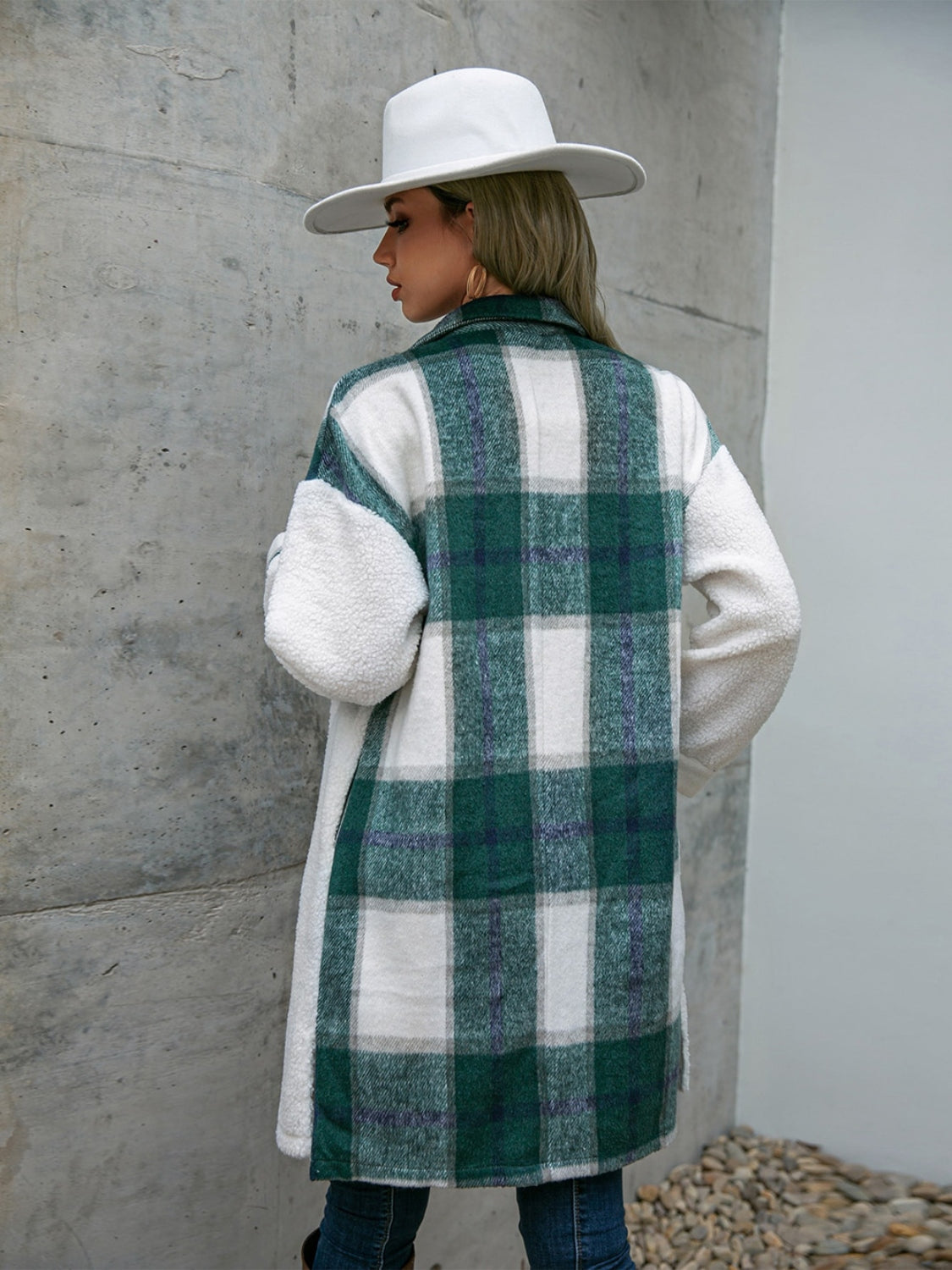 Plaid Dropped Shoulder Longline Coat BLUE ZONE PLANET