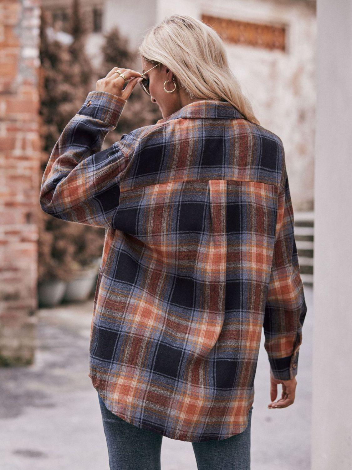 Plaid Dropped Shoulder Longline Shirt - Blue Zone Planet