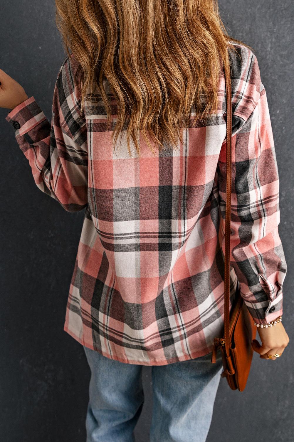 Plaid Dropped Shoulder Longline Shirt BLUE ZONE PLANET