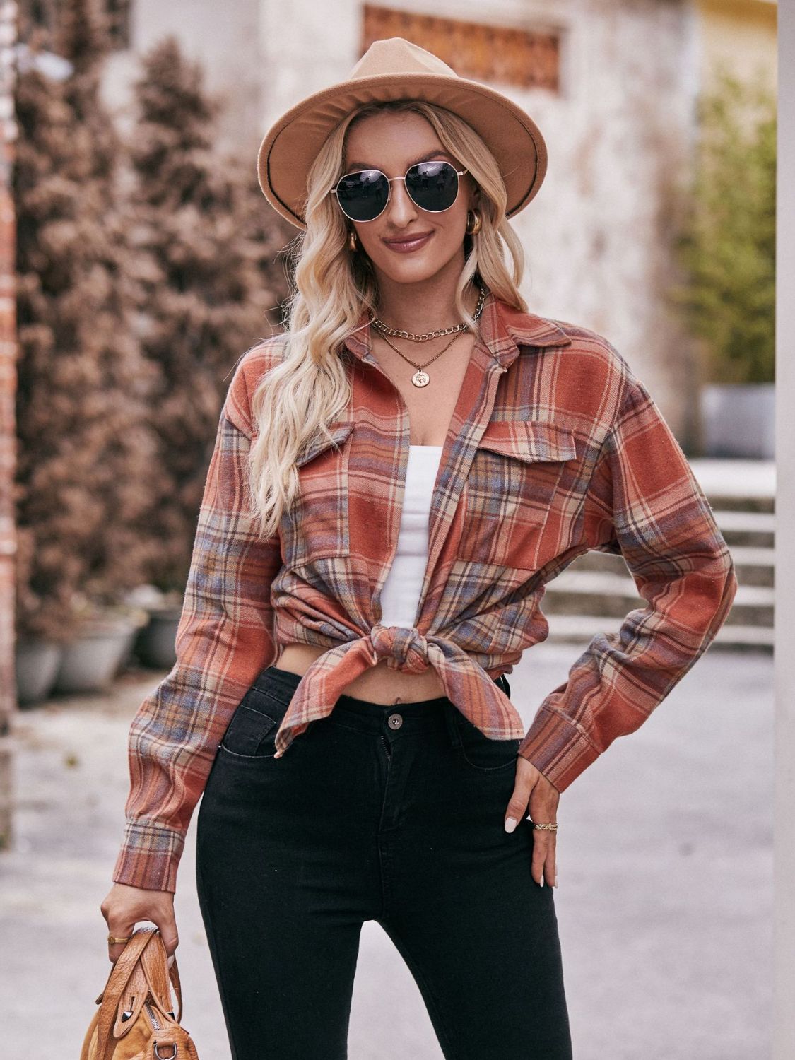 Plaid Dropped Shoulder Longline Shirt BLUE ZONE PLANET