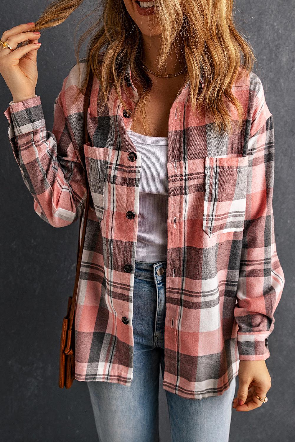 Plaid Dropped Shoulder Longline Shirt BLUE ZONE PLANET