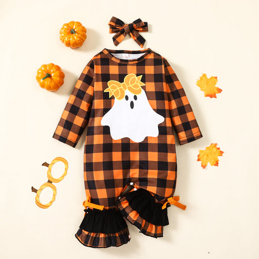 Plaid Ghost Graphic Round Neck Long Sleeve Jumpsuit-TODDLER-[Adult]-[Female]-Plaid-9-12M-2022 Online Blue Zone Planet