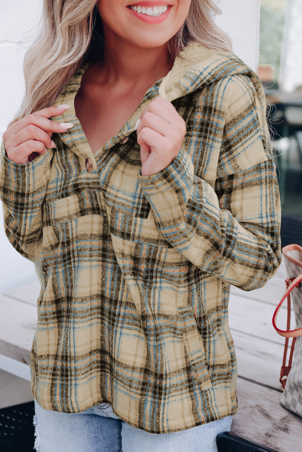 Plaid Long Sleeve Buttoned Hoodie BLUE ZONE PLANET