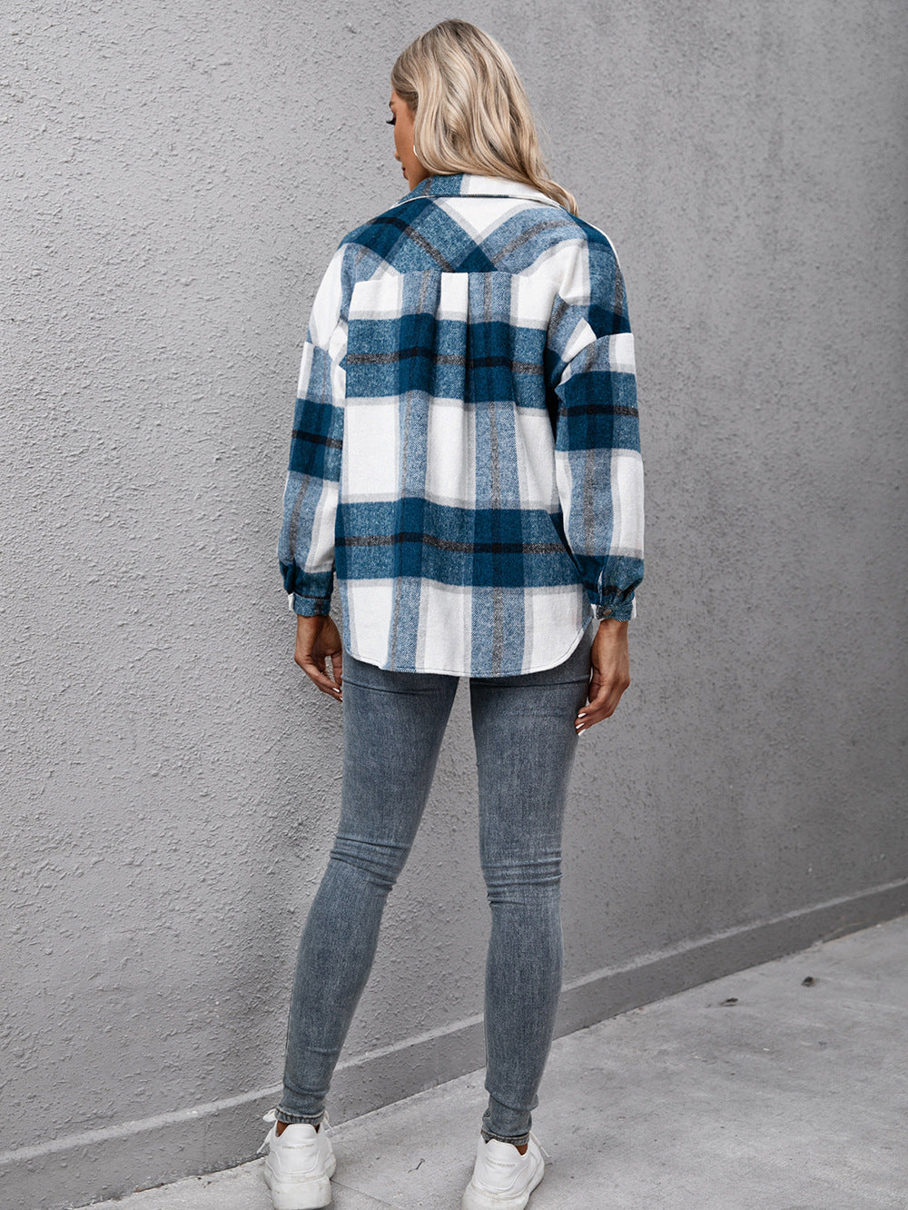 Plaid Long Sleeve Shirt Jacket BLUE ZONE PLANET