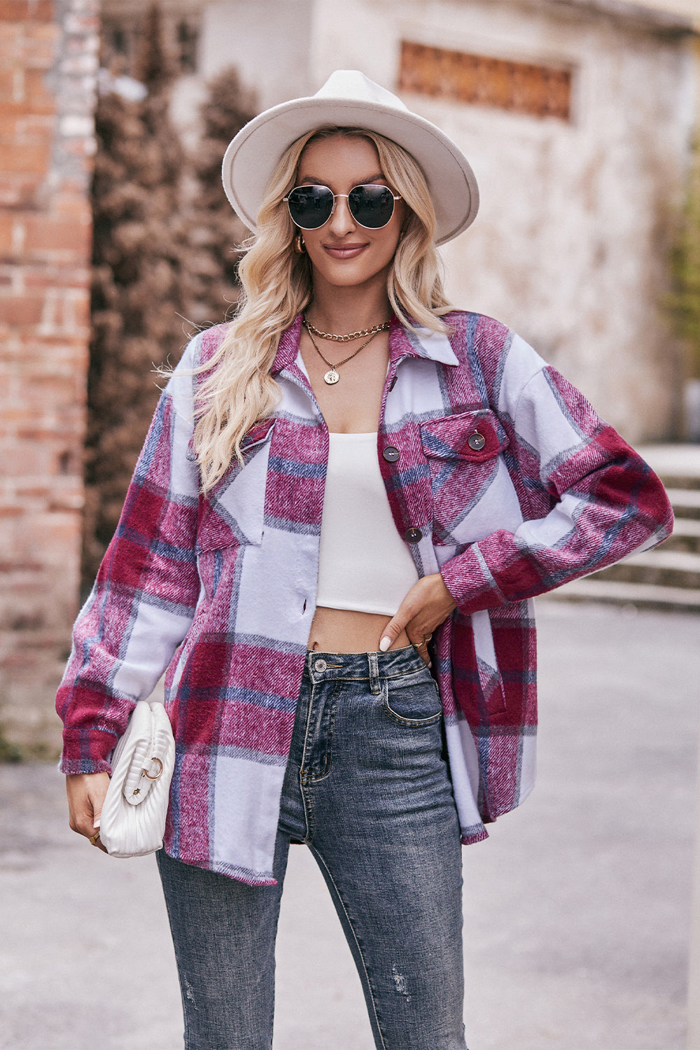 Plaid Long Sleeve Shirt Jacket with Pockets BLUE ZONE PLANET