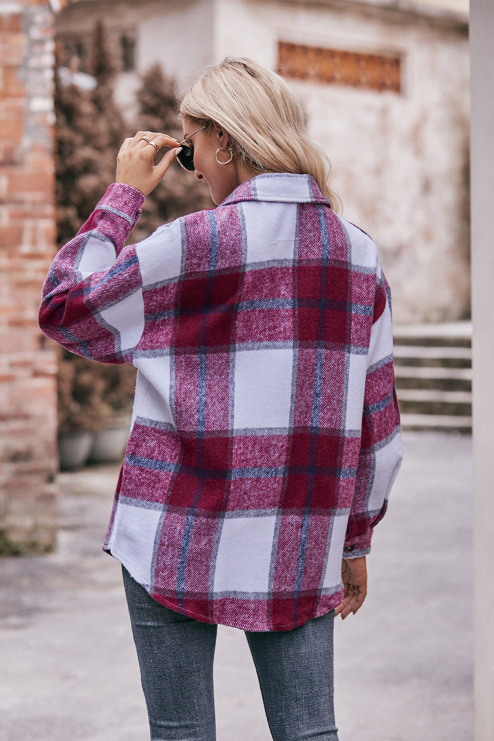 Plaid Long Sleeve Shirt Jacket with Pockets BLUE ZONE PLANET