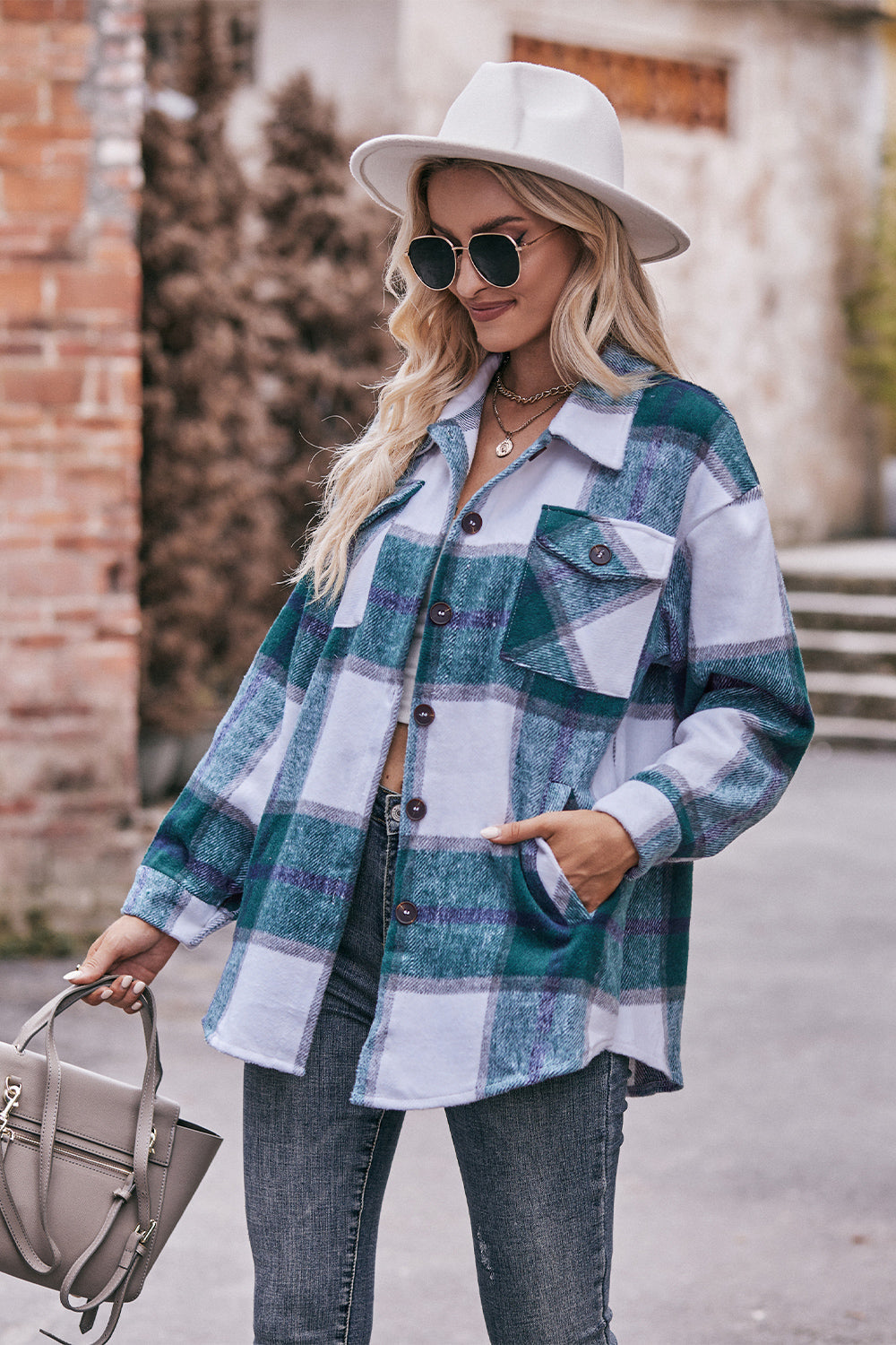 Plaid Long Sleeve Shirt Jacket with Pockets BLUE ZONE PLANET