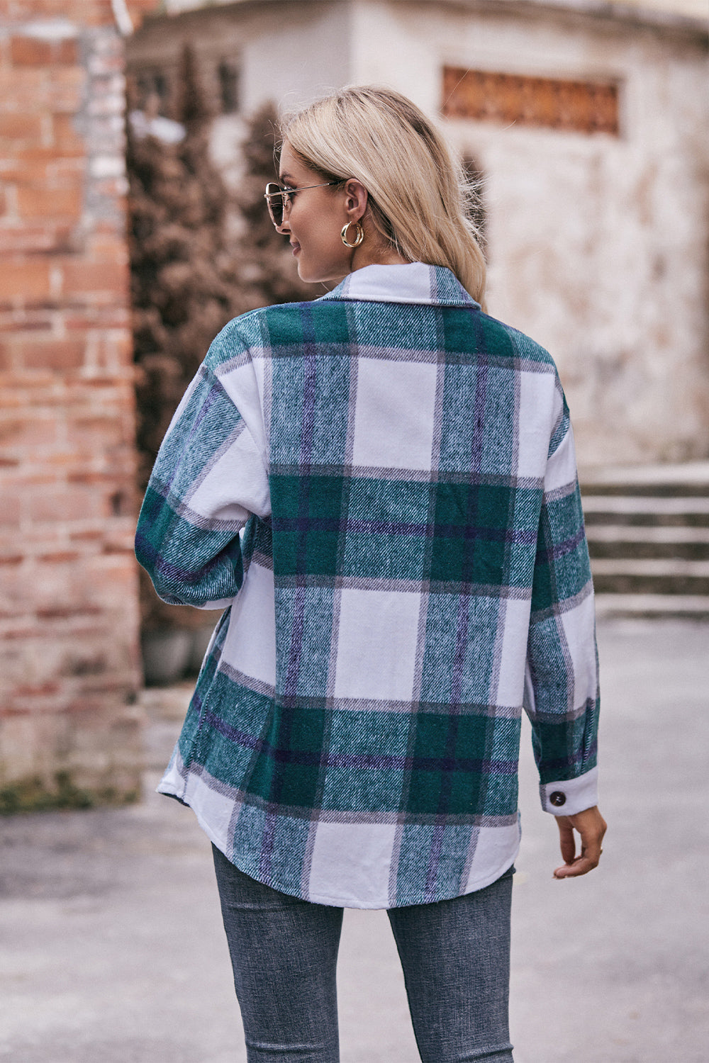 Plaid Long Sleeve Shirt Jacket with Pockets BLUE ZONE PLANET