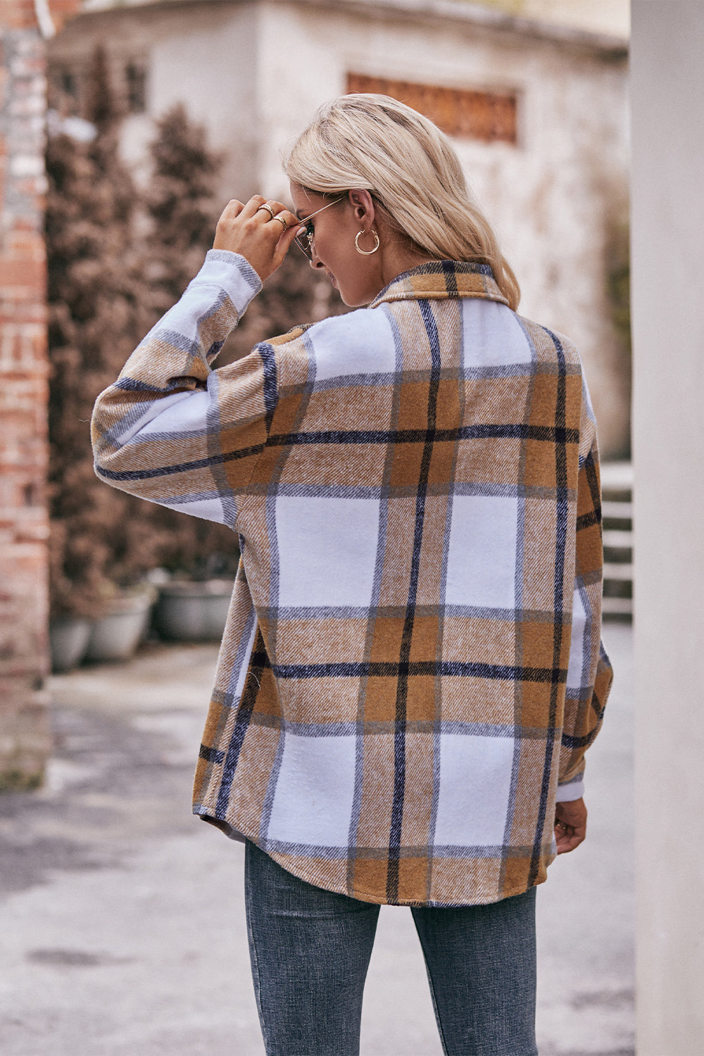 Plaid Long Sleeve Shirt Jacket with Pockets BLUE ZONE PLANET