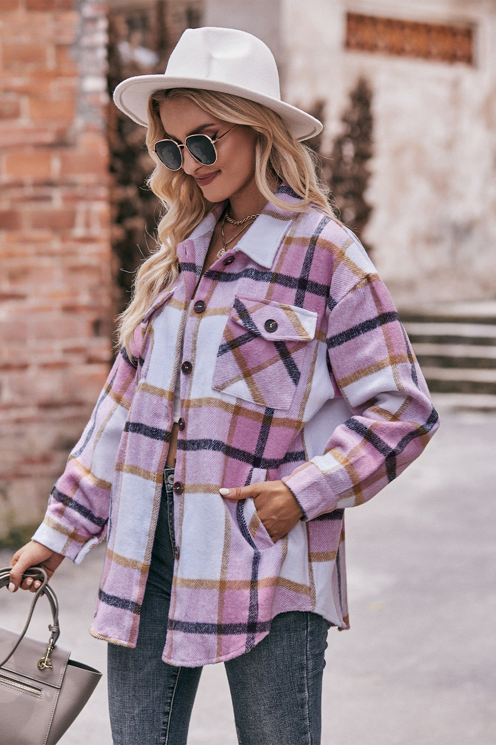 Plaid Long Sleeve Shirt Jacket with Pockets BLUE ZONE PLANET