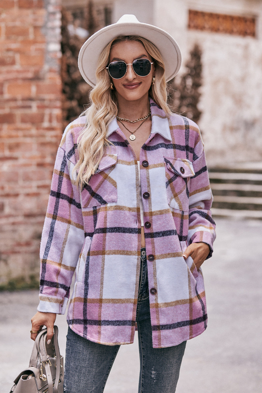 Plaid Long Sleeve Shirt Jacket with Pockets BLUE ZONE PLANET