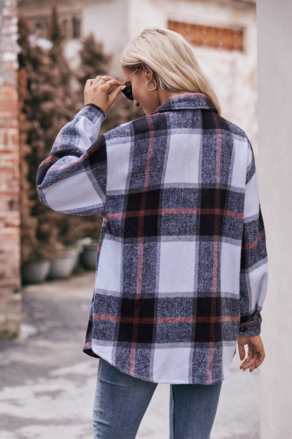 Plaid Long Sleeve Shirt Jacket with Pockets BLUE ZONE PLANET