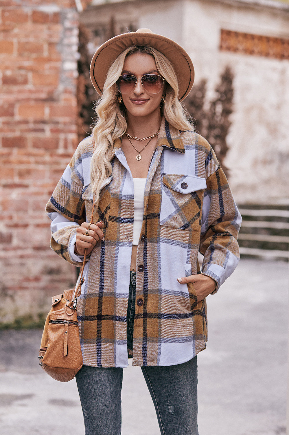 Plaid Long Sleeve Shirt Jacket with Pockets BLUE ZONE PLANET