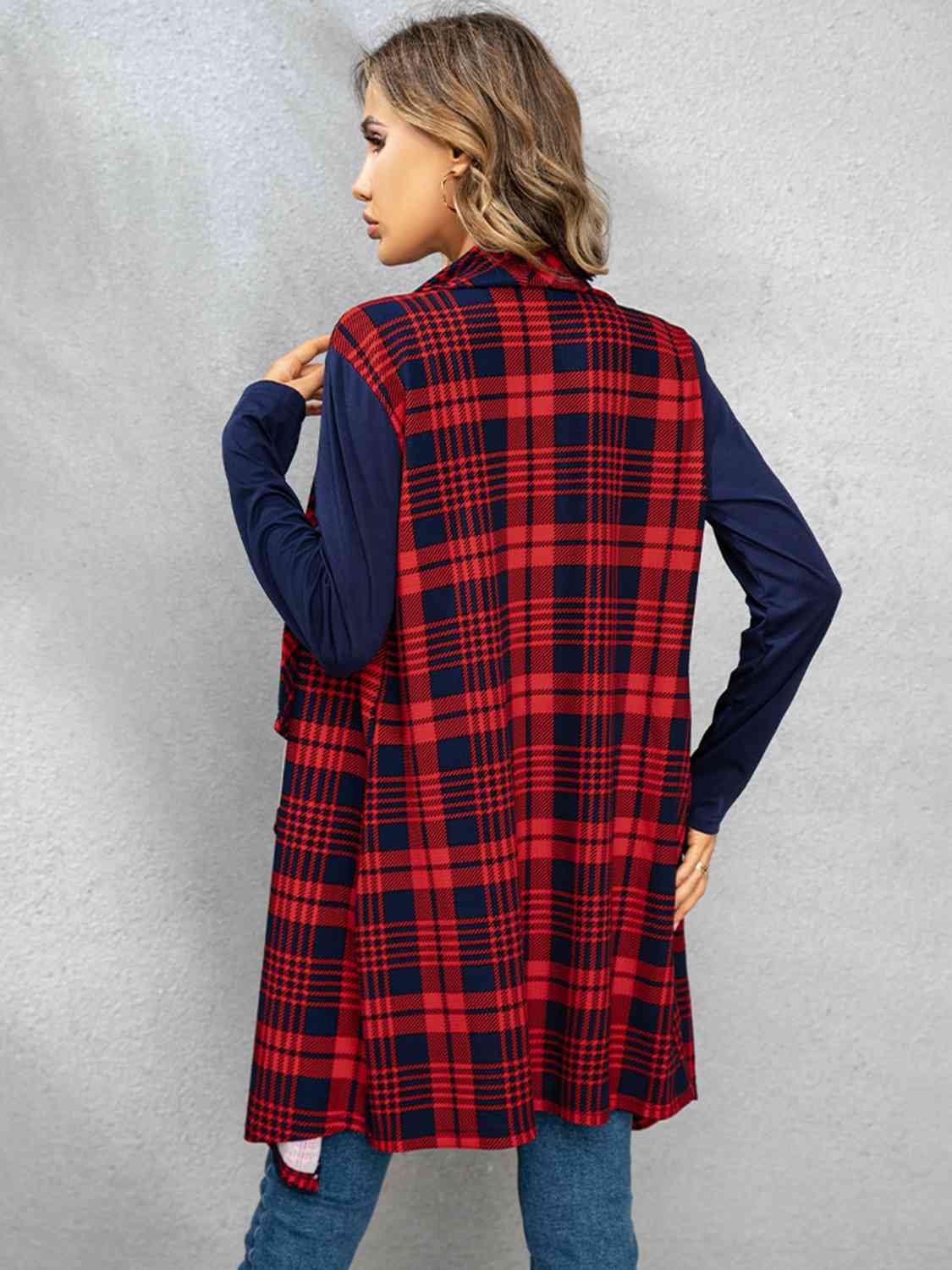 Plaid Open Front Cardigan BLUE ZONE PLANET