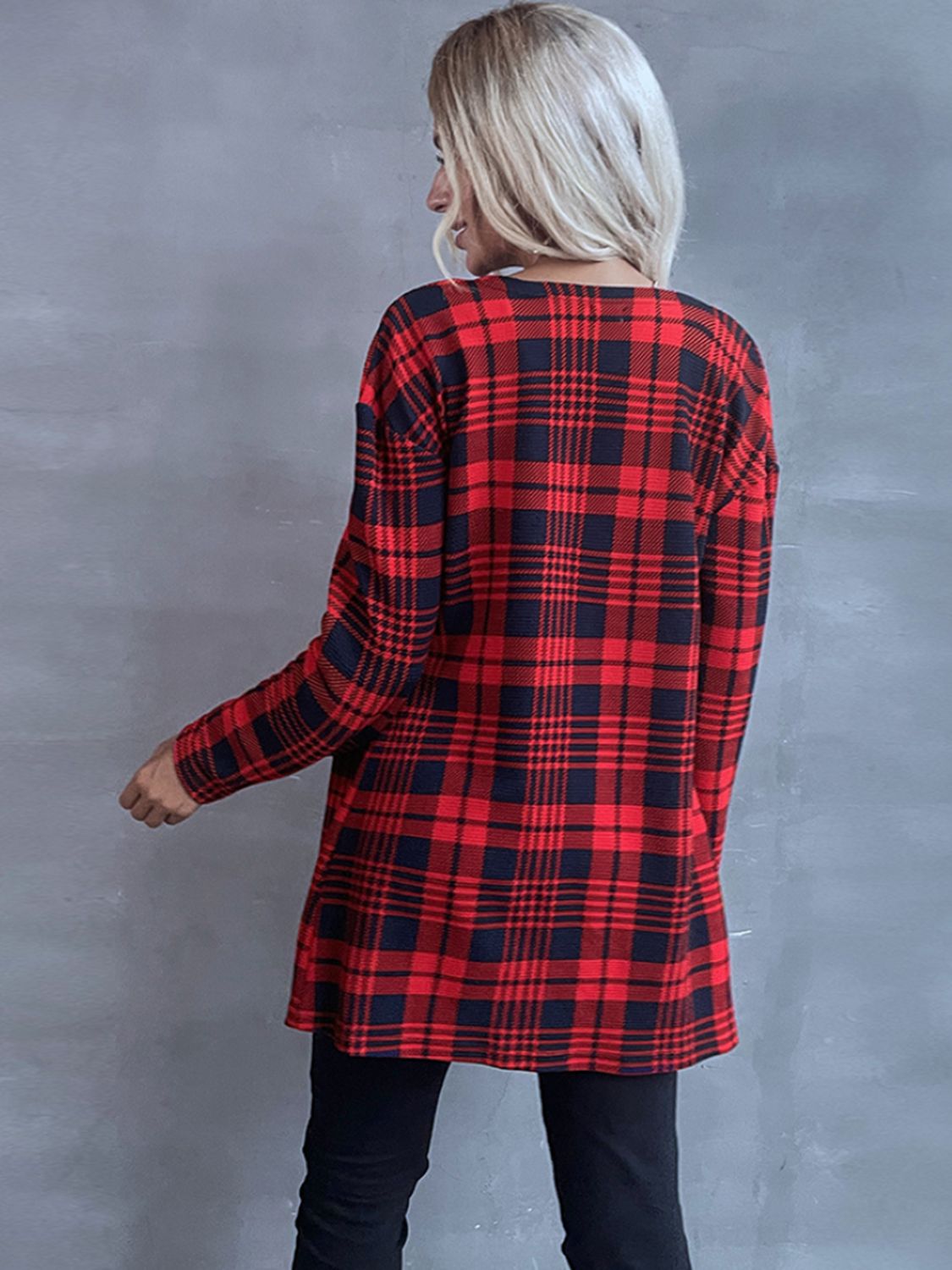 Plaid Open Front Longline Jacket BLUE ZONE PLANET