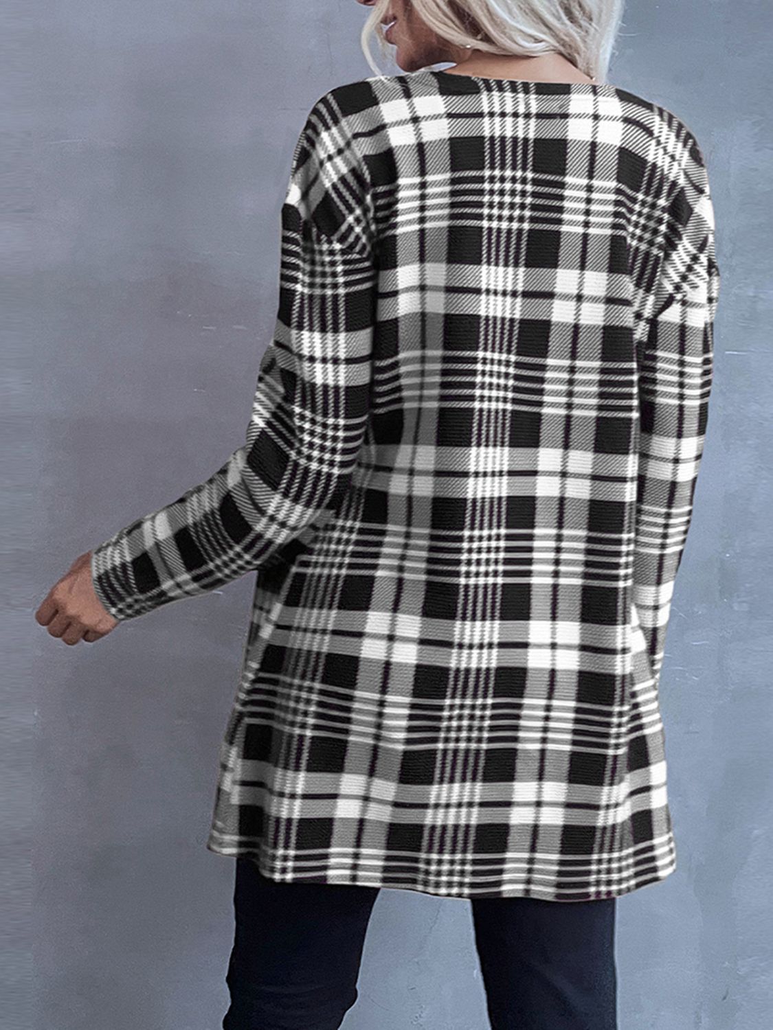 Plaid Open Front Longline Jacket BLUE ZONE PLANET