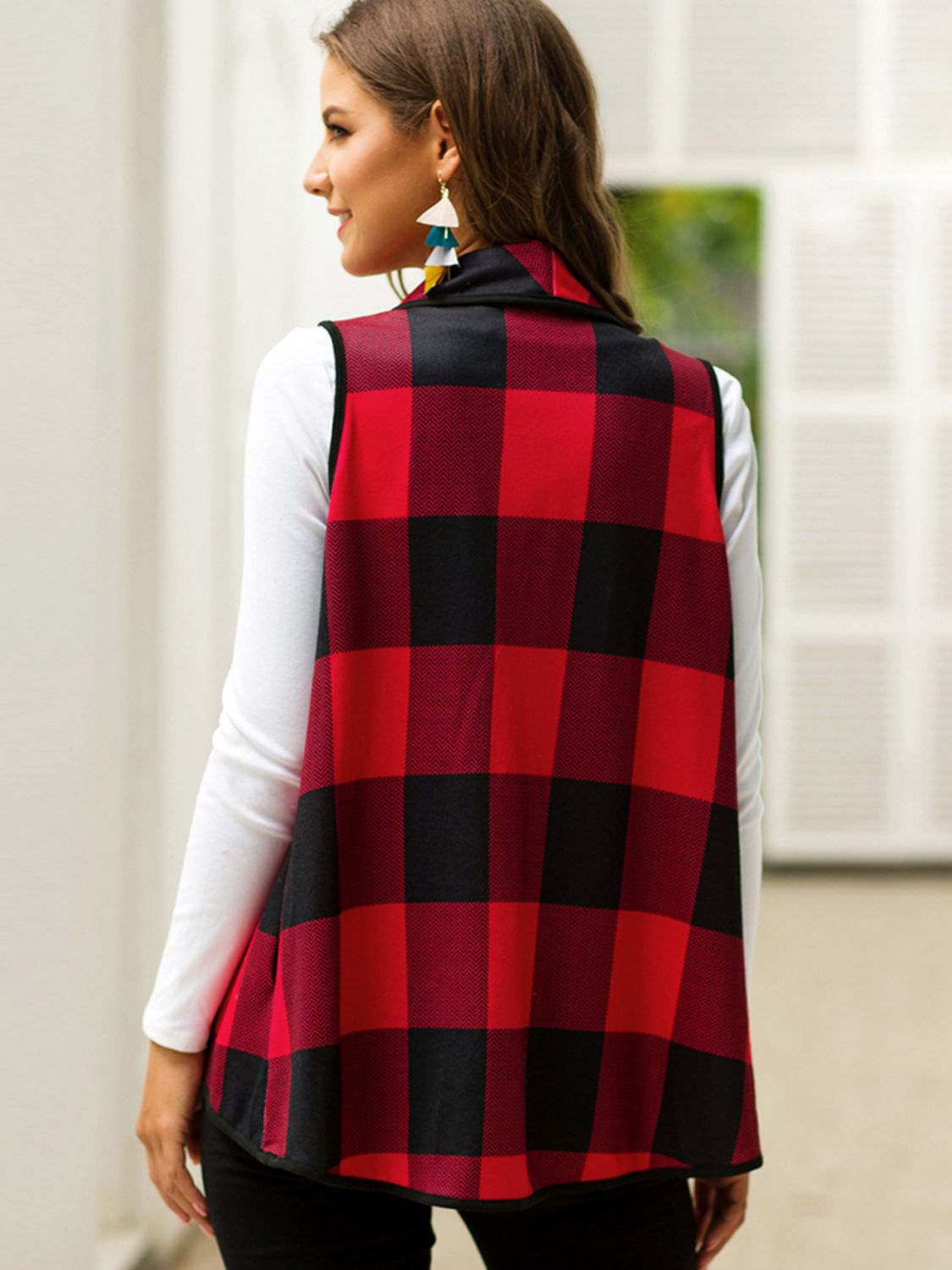 Plaid Open Front Sleeveless Cardigan BLUE ZONE PLANET