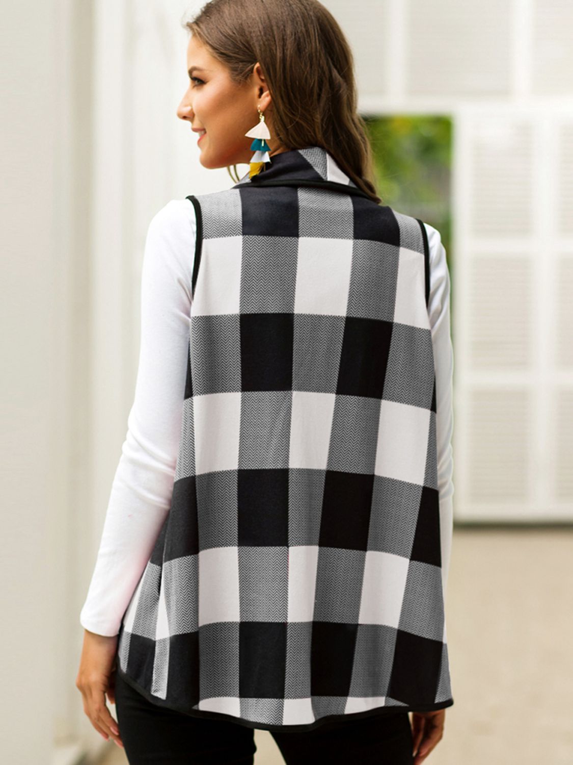 Plaid Open Front Sleeveless Cardigan BLUE ZONE PLANET