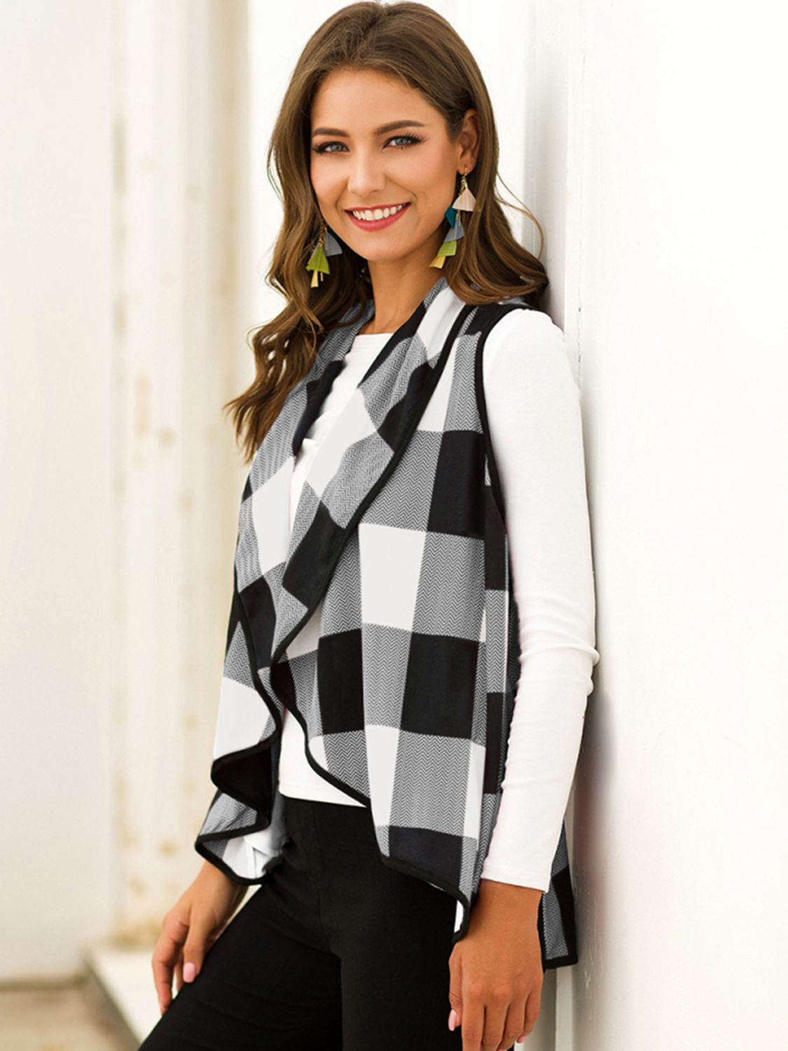 Plaid Open Front Sleeveless Cardigan BLUE ZONE PLANET