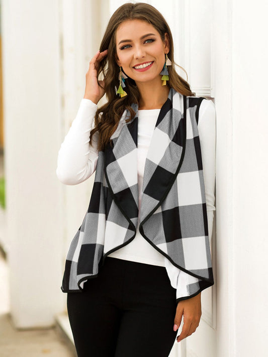 Plaid Open Front Sleeveless Cardigan BLUE ZONE PLANET