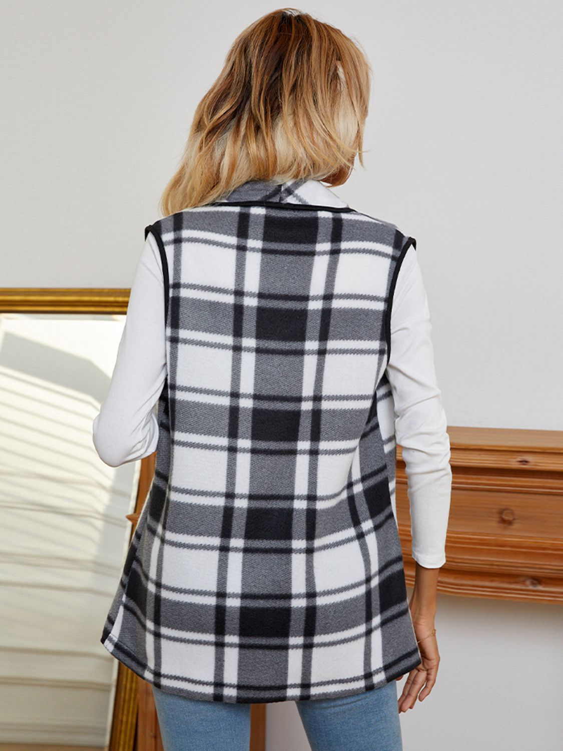 Plaid Open Front Vest BLUE ZONE PLANET