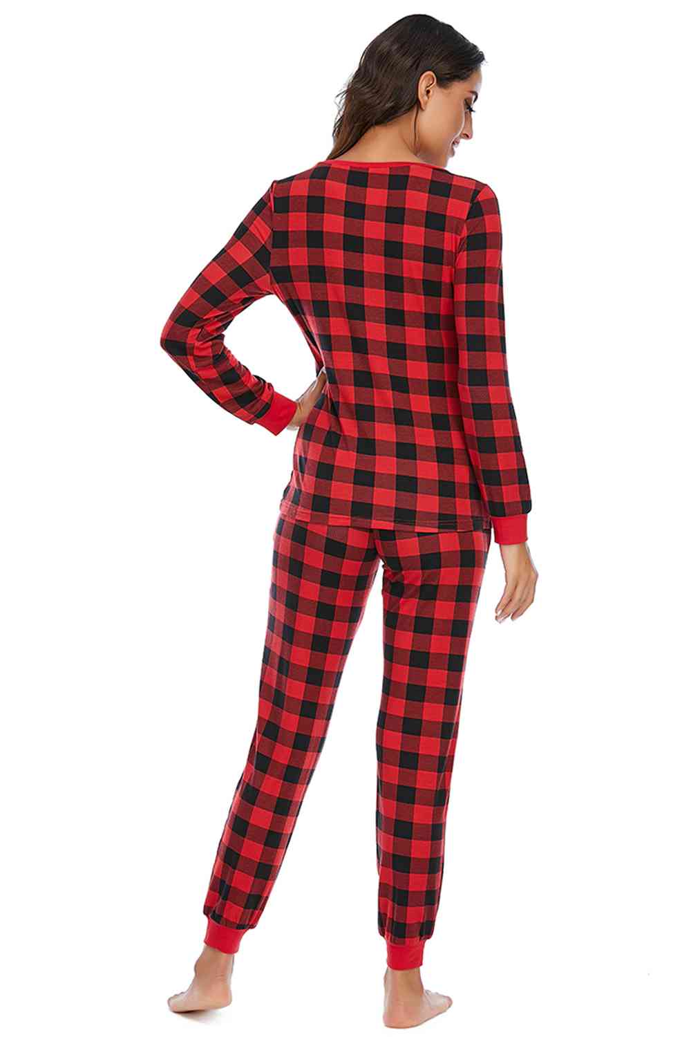 Plaid Round Neck Top and Pants Set BLUE ZONE PLANET