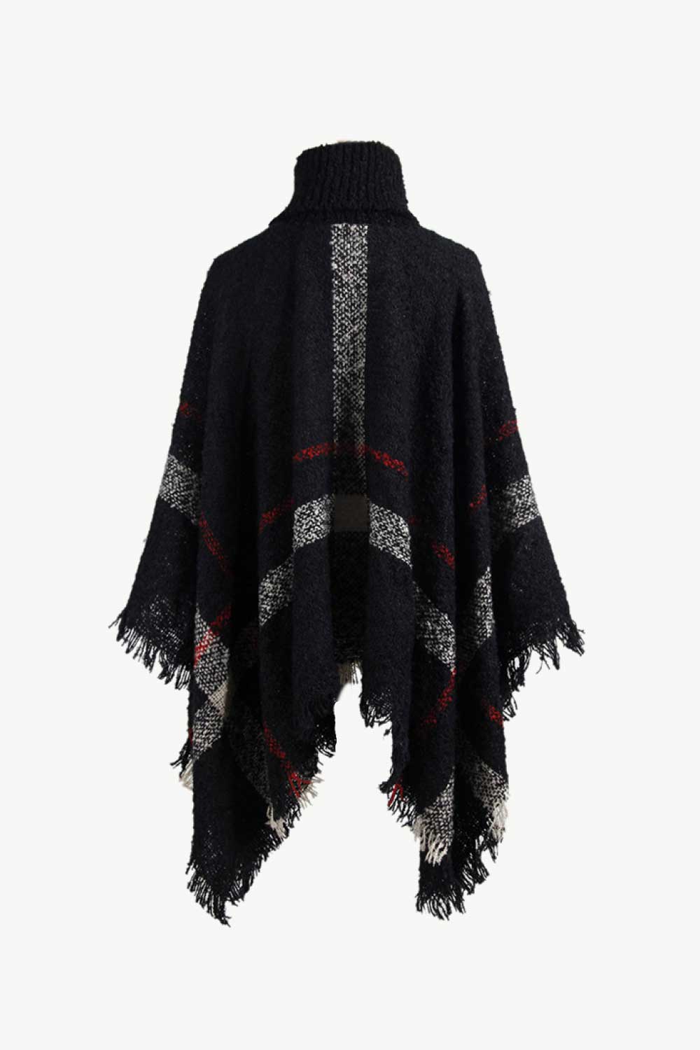 Plaid Turtleneck Raw Hem Poncho BLUE ZONE PLANET