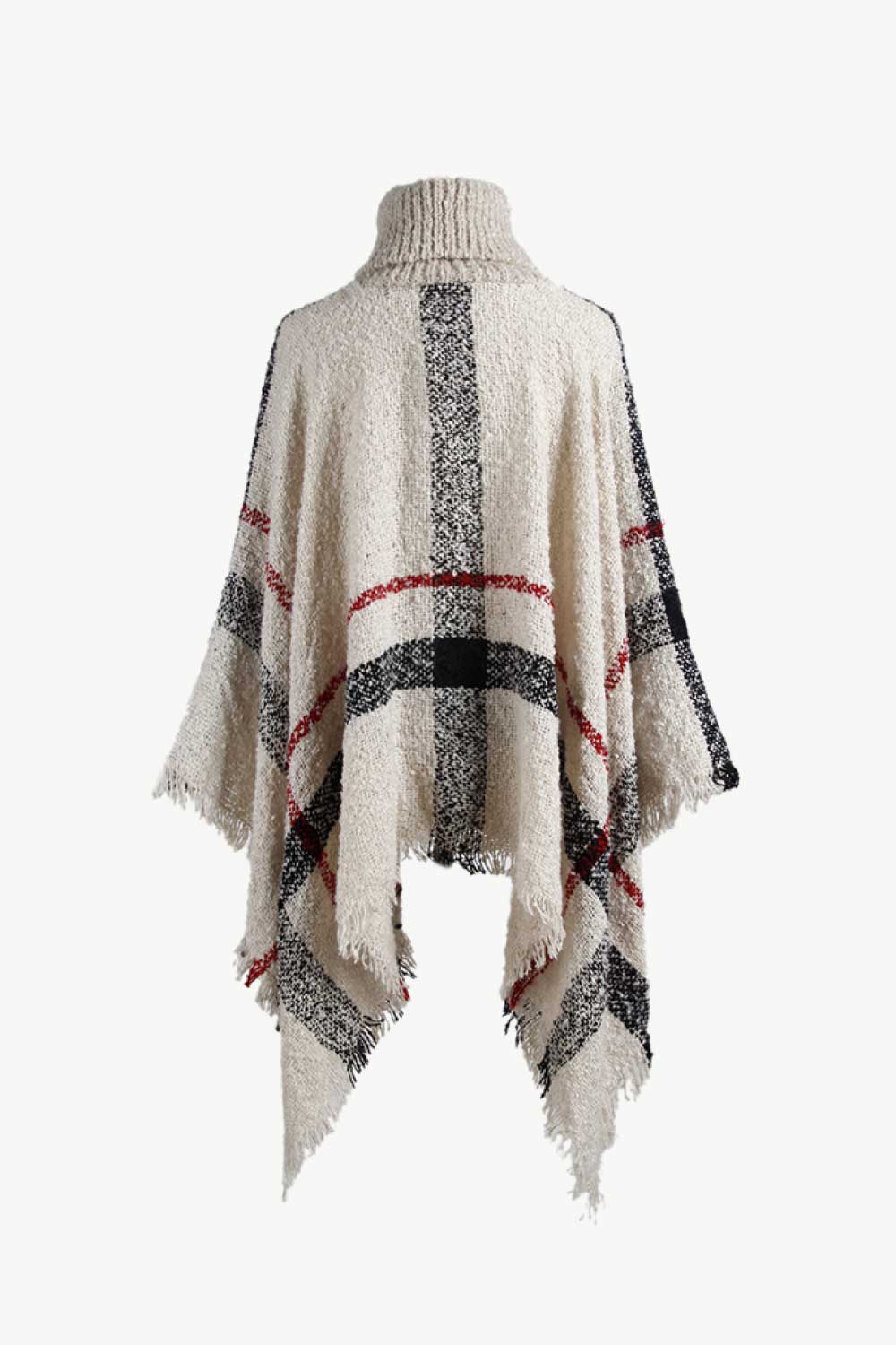 Plaid Turtleneck Raw Hem Poncho BLUE ZONE PLANET