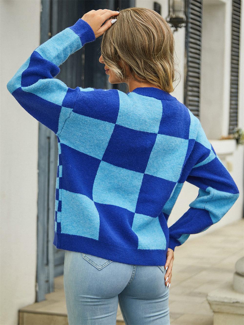 Plaid V-Neck Dropped Shoulder Cardigan BLUE ZONE PLANET