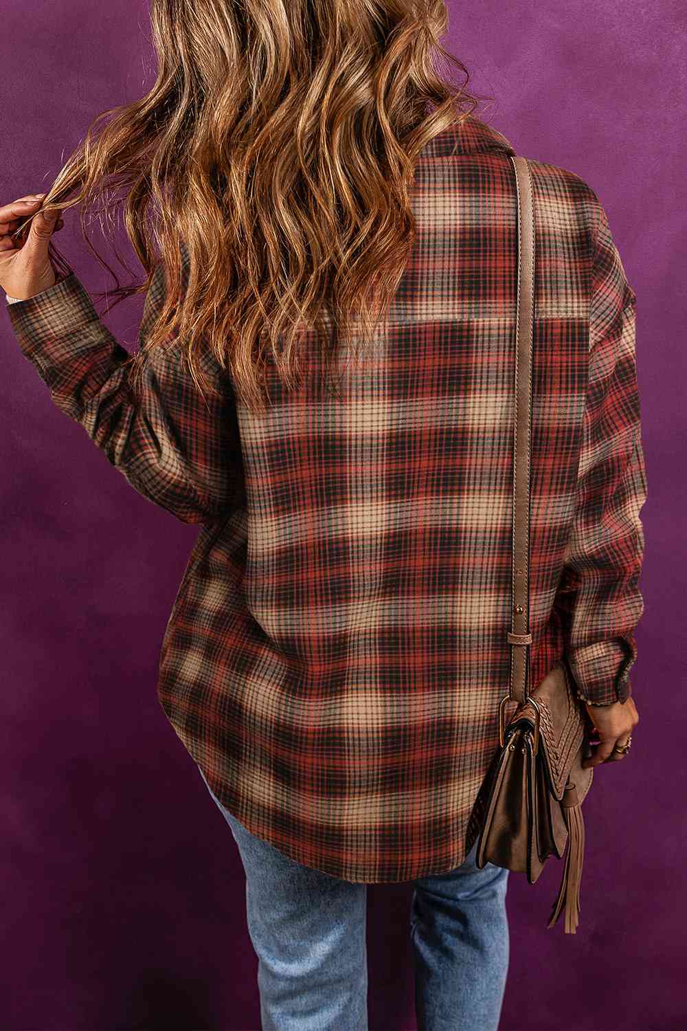 Plaid Zip-Up Collared Jacket BLUE ZONE PLANET