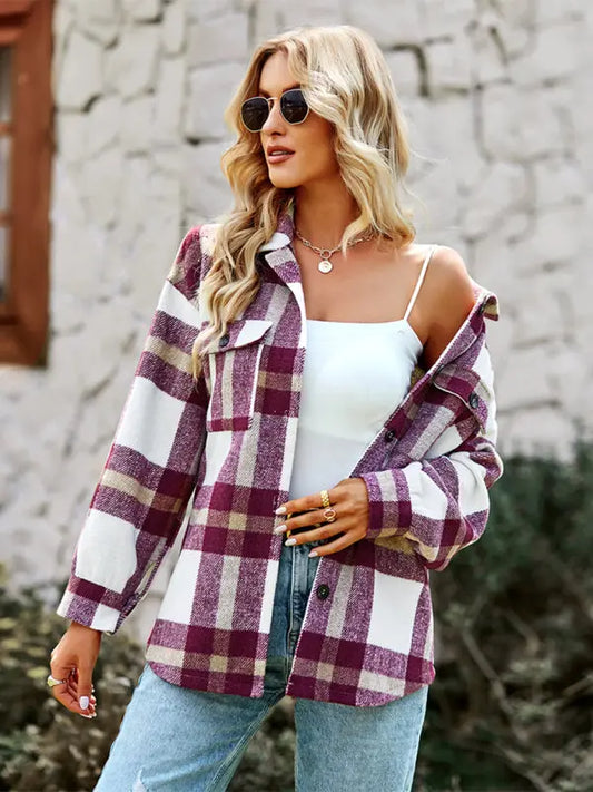 Plaid long sleeve shirt coat BLUE ZONE PLANET