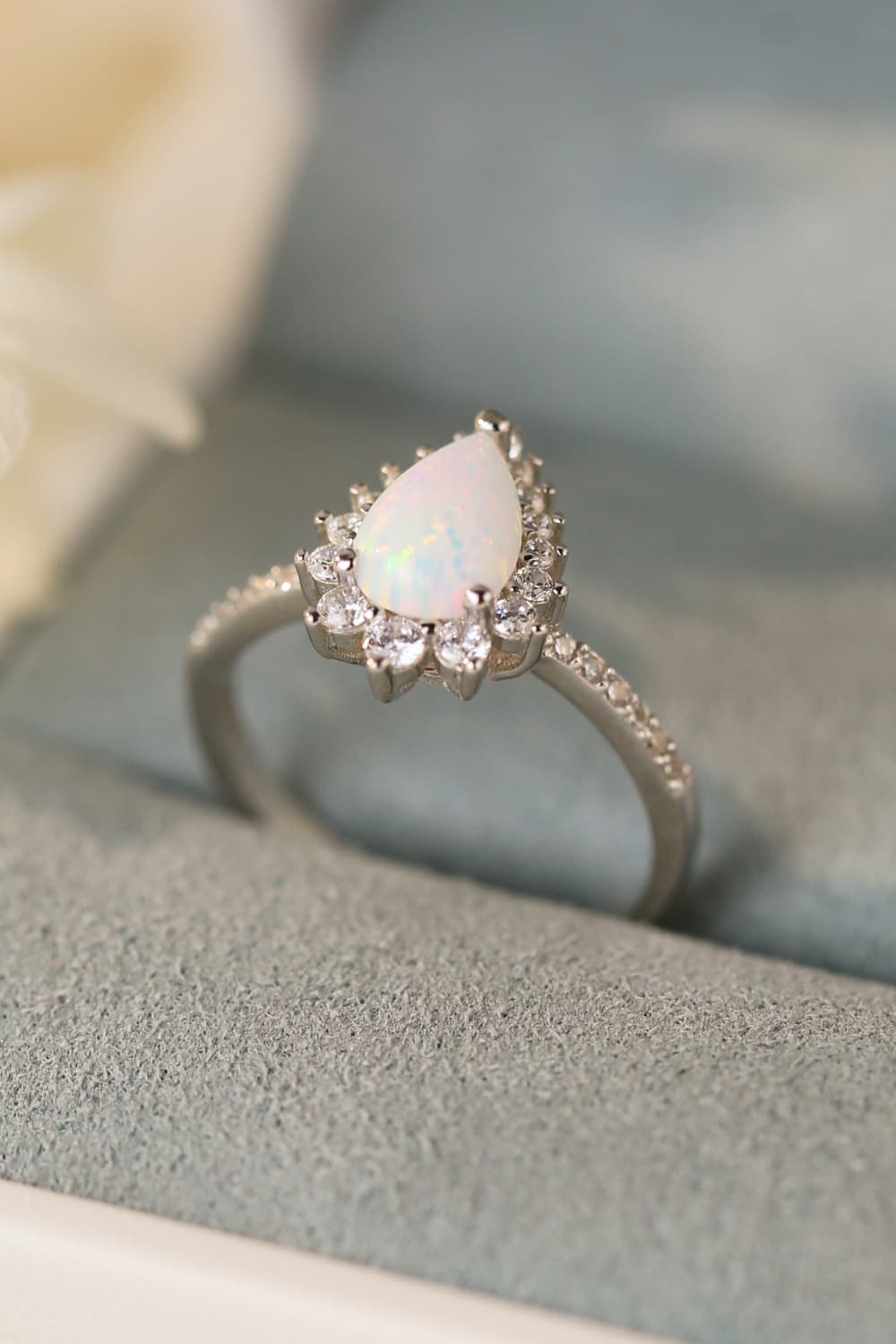 Platinum-Plated Opal Pear Shape Ring BLUE ZONE PLANET