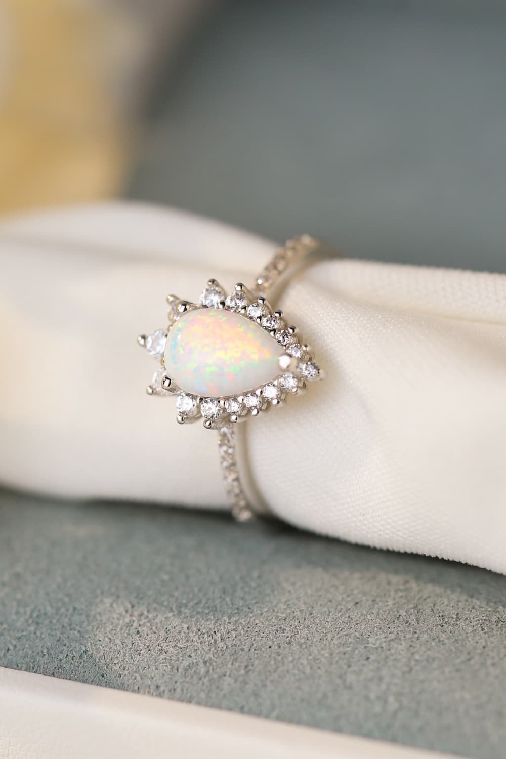 Platinum-Plated Opal Pear Shape Ring BLUE ZONE PLANET