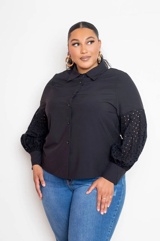 Plus Size Blouse With Punched Sleeves Blue Zone Planet