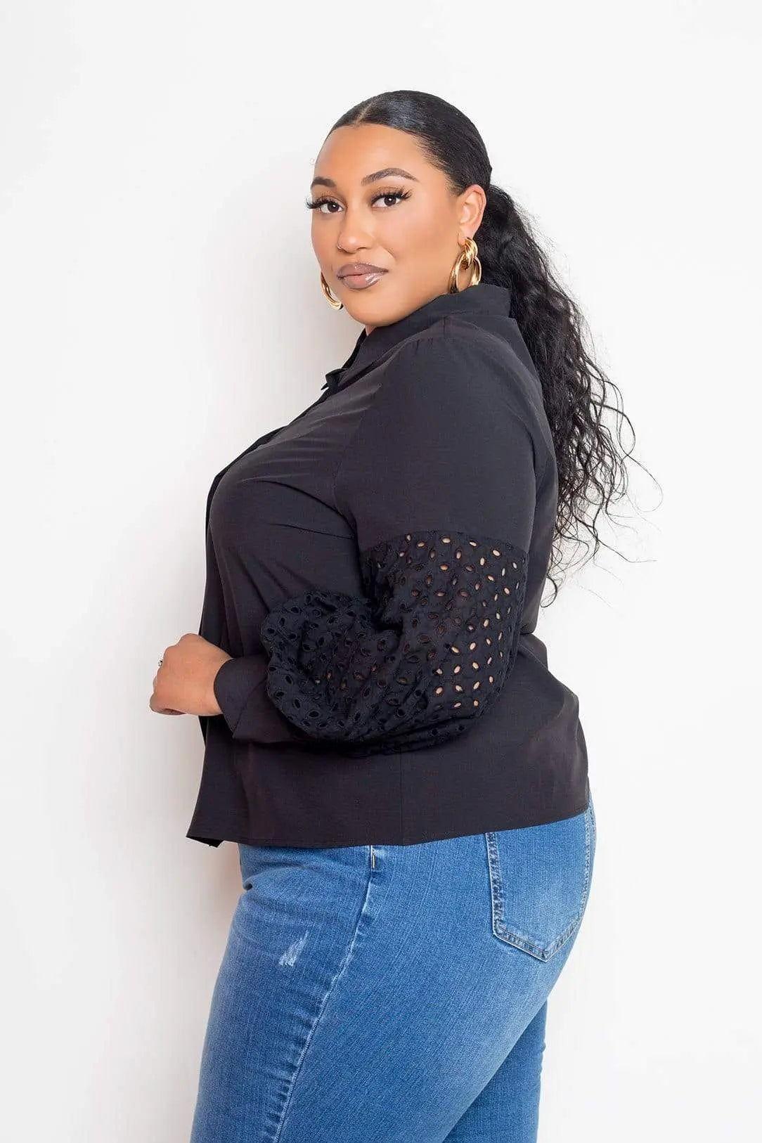 Plus Size Blouse With Punched Sleeves Blue Zone Planet