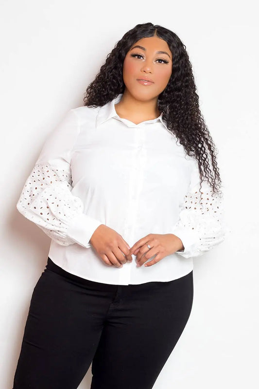 Plus Size Blouse With Punched Sleeves Blue Zone Planet