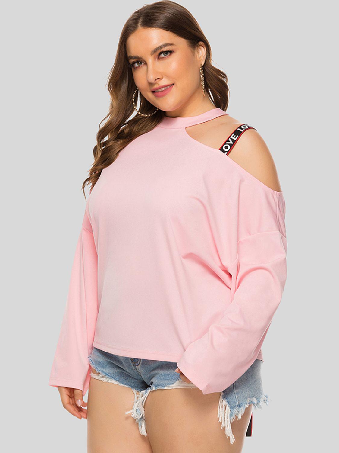 Plus Size Cold-Shoulder Round Neck Blouse BLUE ZONE PLANET