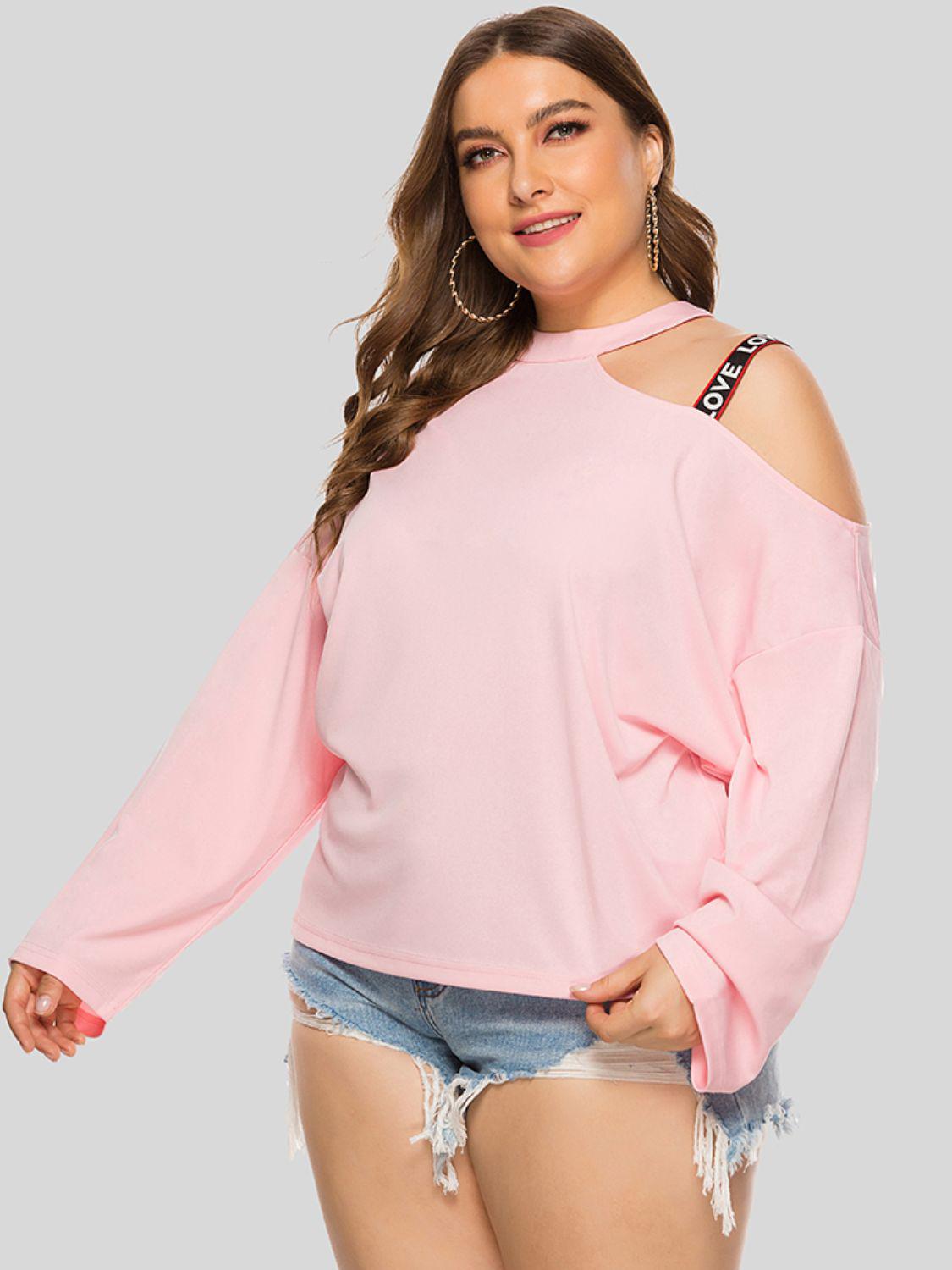 Plus Size Cold-Shoulder Round Neck Blouse BLUE ZONE PLANET