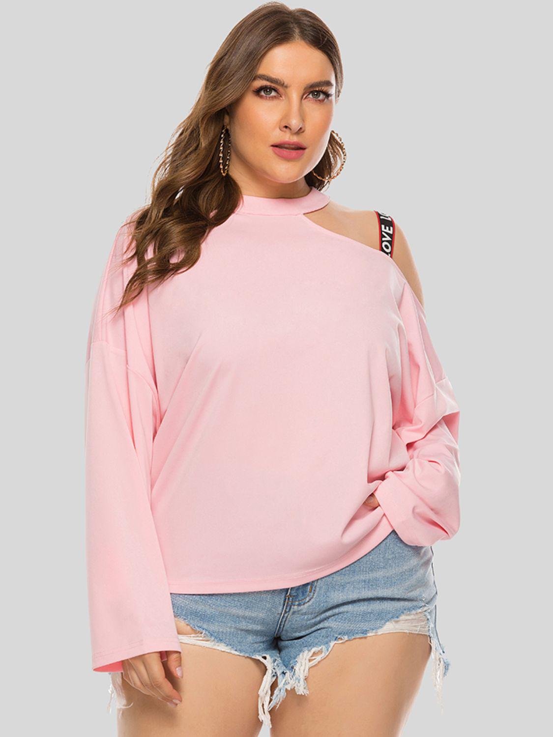 Plus Size Cold-Shoulder Round Neck Blouse BLUE ZONE PLANET