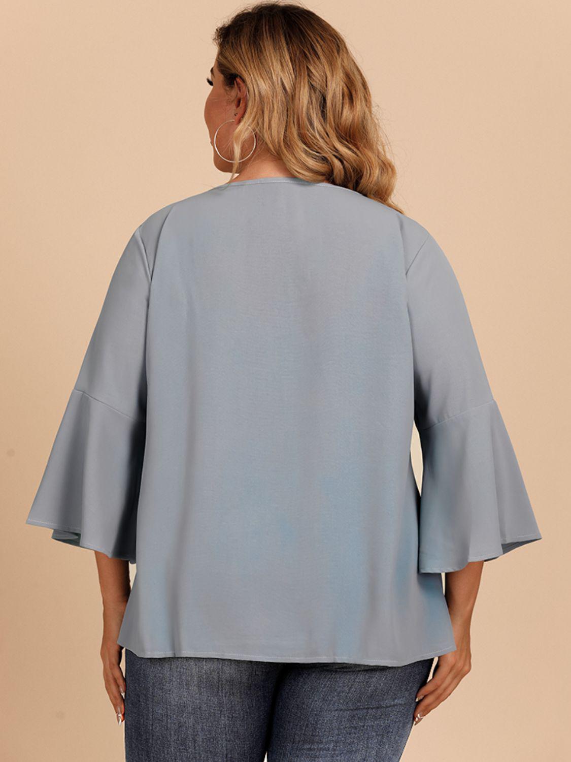 Plus Size Contrast Spliced Lace Three-Quarter Sleeve Blouse-TOPS / DRESSES-[Adult]-[Female]-2022 Online Blue Zone Planet