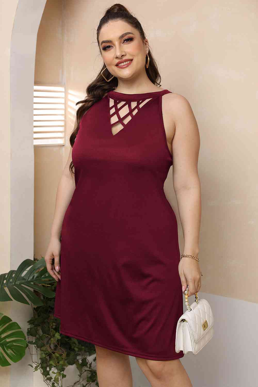 Plus Size Cutout Round Neck Sleeveless Dress BLUE ZONE PLANET