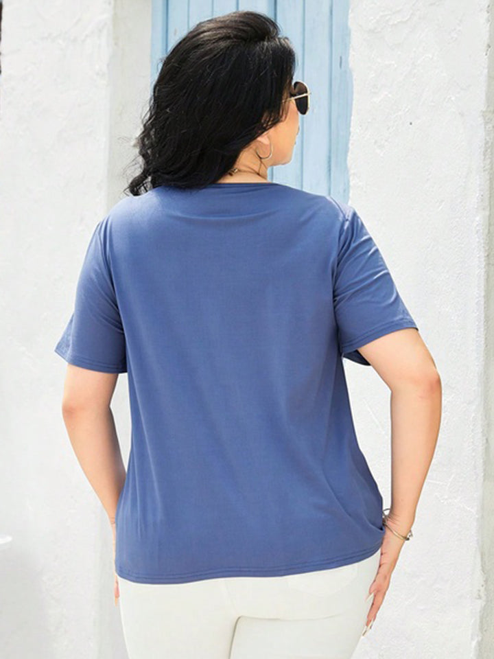 Plus Size Cutout Short Sleeve Top BLUE ZONE PLANET