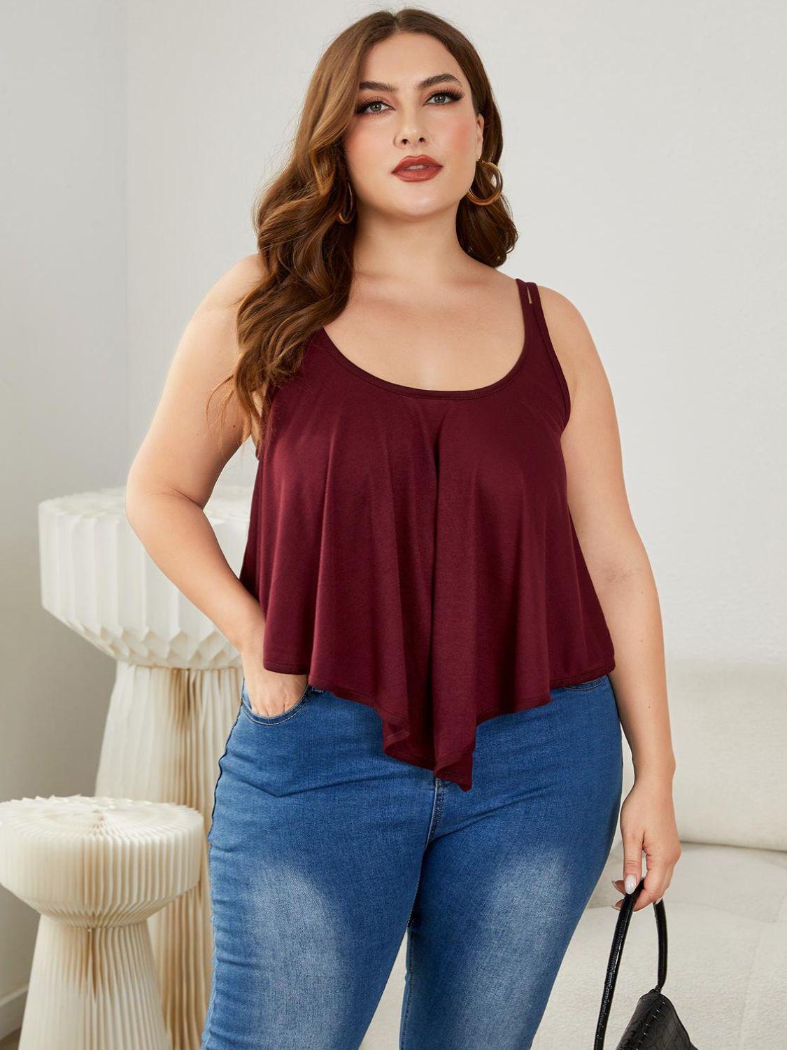 Plus Size Double-Strap Scoop Neck Cami BLUE ZONE PLANET