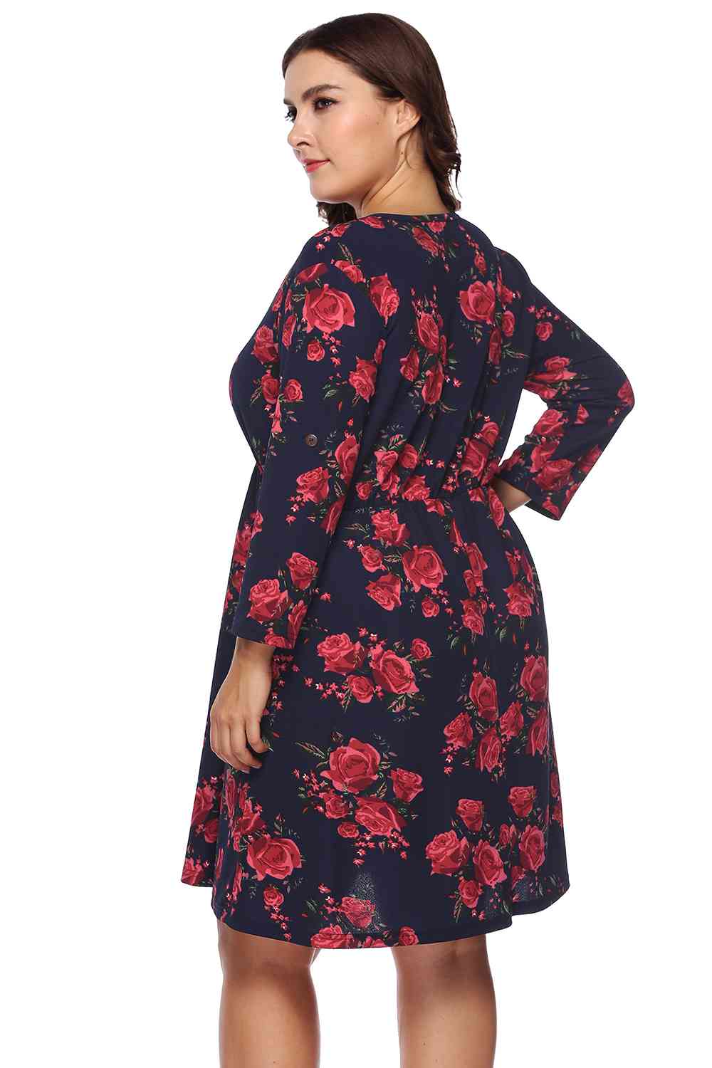 Plus Size Floral Print Half Zip Up Dress BLUE ZONE PLANET