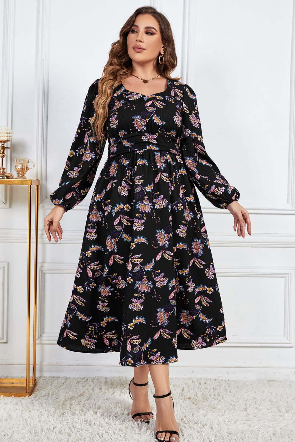 Plus size midi outlet dress long sleeve