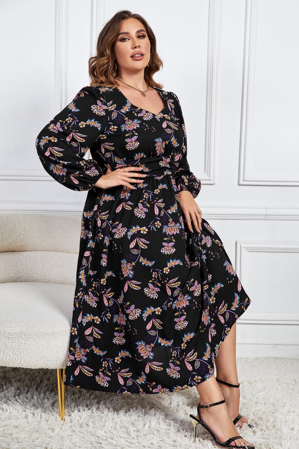 Plus size long 2024 sleeve midi dress